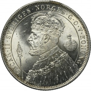 Sweden, Oscar II, 2 Kronor Stockholm 1897 - 25th anniversary of the reign of Oscar II