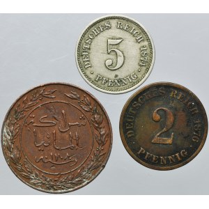 Súprava, Nemecko, cisárstvo a nemecká východná Afrika, Fenigi a 1 Pesa (3 kusy).