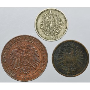 Súprava, Nemecko, cisárstvo a nemecká východná Afrika, Fenigi a 1 Pesa (3 kusy).