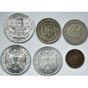 Germany, German Empire, Weimar Republic and Free City of Hamburg, Mixed Coins (6 pcs)