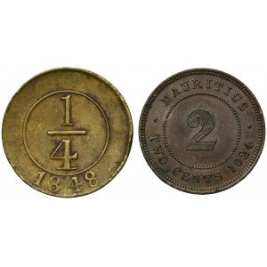 Set, Mauritius and Dominican Republic, 1/4 Real and 2 Cents (2 pcs)