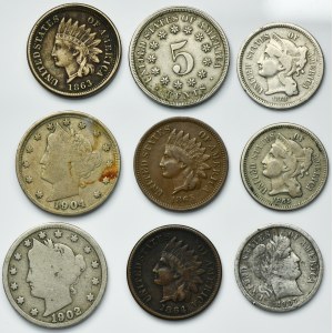 Set, USA, Cents and 1 Dime (9 pcs)