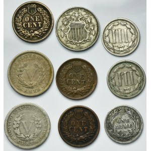 Set, USA, Cents et 1 Dime (9 pcs.)