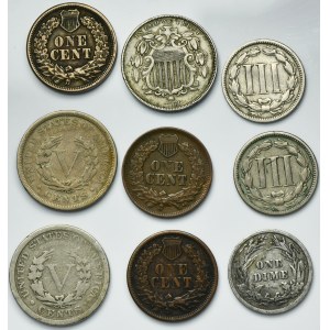 Set, USA, Cents and 1 Dime (9 pcs)