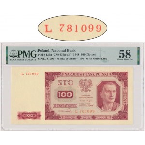 100 złotych 1948 - L - PMG 58 - RZADKI
