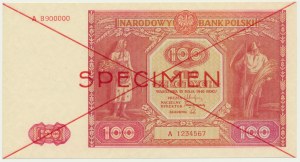 100 zlotých 1946 - SPECIMEN - A 8900000/1234567 -.