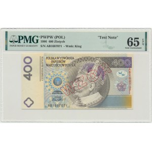 PWPW, 400 złotych 1996 - AB - WZÓR na awersie - PMG 65 EPQ