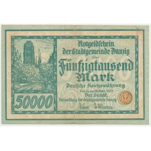 Danzig, 50.000 Mark 1923 - 6 digit serial number with ❊ -
