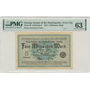 Danzig, 5 miliarden Mark 1923 - watermark squares - PMG 63
