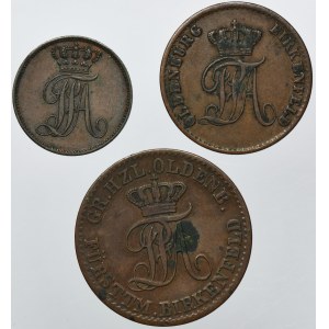 Set, Germany, Principality of Oldenburg-Birkenfeld, Paul Friedrich August, 1 Schwaren, 2 Pfennig and 3 Pfennig (3 szt.) - ex. Dr. Max Blaschegg