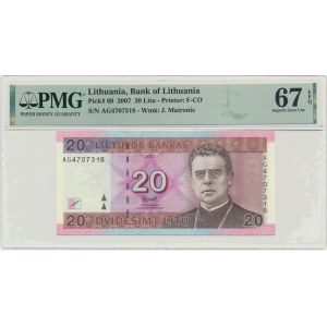 Lithuania, 20 Litu 2001 - AG - PMG 67 EPQ