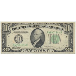 USA, Green Seal, Cleveland, $10 1934 - D- Julian &amp; Snyder -.