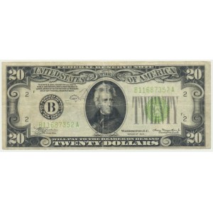 USA, Green Seal, New York, 20 Dollars 1934 - B - Julian & Morgenthau -