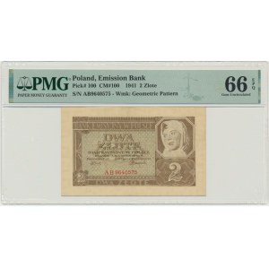 2 złote 1941 - AB - PMG 66 EPQ - poszukiwana seria
