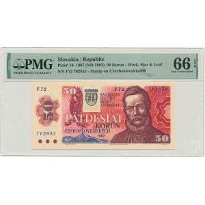 Slovakia, 50 Korun 1987 - with adhesive stamp - PMG 66 EPQ