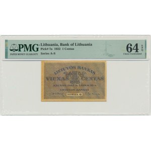 Lithuania, 1 Centas 1922 - PMG 64 EPQ