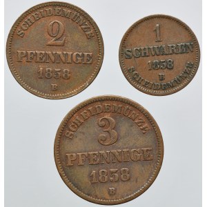 Set, Germany, Principality of Oldenburg-Birkenfeld, Paul Friedrich August, 1 Schwaren, 2 Pfennig and 3 Pfennig (3 szt.) - ex. Dr. Max Blaschegg