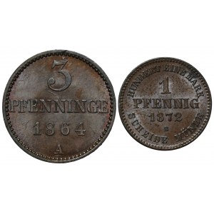 Set, Germany, Grand Duchy of Mecklenburg-Schwerin, Friedrich Franz II, 1 Pfennig and 3 Pfennig (2 szt.) - ex. Dr. Max Blaschegg