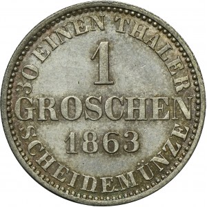 Niemcy, Królestwo Hanoweru, Jerzy V, 1 Grosz Hanower 1863 B - RZADKI, ex. Dr. Max Blaschegg