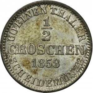 Nemecko, Hannoverské kráľovstvo, Juraj V., 1/2 penny Hannover 1858 B - ex. Dr. Max Blaschegg