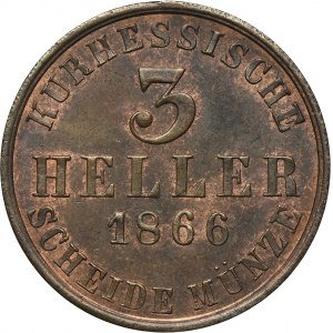 Deutschland, Kurfürstentum Hessen, Friedrich Wilhelm I., 3 Halerze Kassel 1866 - ex. Dr. Max Blaschegg