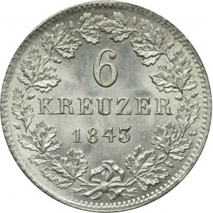 Germany, Grand Duchy of Hessen-Darmstadt, Ludwig II, 6 Kreuzer Darmstadt 1843 - ex. Dr. Max Blaschegg