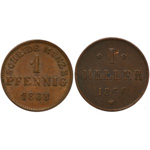 Germany, Grand Duchy of Hessen-Darmstadt, Ludwig II and Ludwig III, 1 Heller and 1 Pfennig (2 pcs.) - ex. Dr. Max Blaschegg