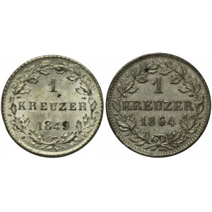 Satz, Deutschland, Großherzogtum Hessen-Darmstadt, Ludwig III, 1 Krajcar 1849 und 1864 (2 Stck.) - ex. Dr. Max Blaschegg
