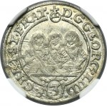 Śląsk, Księstwo Legnicko-Brzesko-Wołowskie, Jerzy III Brzeski, Ludwik IV Legnicki i Chrystian Wołowski, 3 Krajcary Brzeg 1658 EW - NGC AU58 - BARDZO RZADKI