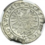 Śląsk, Księstwo Legnicko-Brzesko-Wołowskie, Jerzy III Brzeski, Ludwik IV Legnicki i Chrystian Wołowski, 3 Krajcary Brzeg 1658 EW - NGC AU58 - BARDZO RZADKI