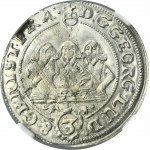 Slezsko, knížectví legnicko-brzesko-wołowskie, Jerzy III Brzeski, Ludwik IV Legnicki a Chrystian Wołowski, 3 Krajcary Brzeg 1656 - NGC MS61