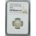 Śląsk, Księstwo Legnicko-Brzesko-Wołowskie, Jerzy III Brzeski, Ludwik IV Legnicki i Chrystian Wołowski, 3 Krajcary Brzeg 1659 EW - BARDZO RZADKIE - NGC AU53