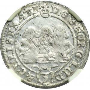 Śląsk, Księstwo Legnicko-Brzesko-Wołowskie, Jerzy III Brzeski, Ludwik IV Legnicki i Chrystian Wołowski, 3 Krajcary Brzeg 1656 - NGC AU55