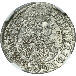 Silesia, Duchy of Oels, Silvius II Friedrich, 3 Kreuzer Oels 1676 SP - NGC MS62