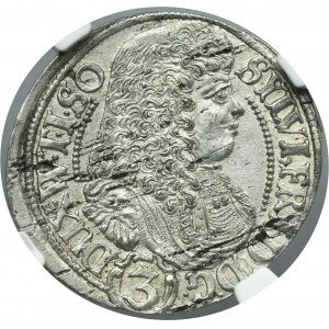 Śląsk, Księstwo Oleśnickie, Sylwiusz Fryderyk, 3 Krajcary Oleśnica 1676 SP - NGC MS61