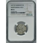 Silesia, Duchy of Oels, Silvius II Friedrich, 3 Kreuzer Oels 1676 SP - NGC MS61