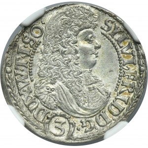 Slezsko, knížectví Olešnické, Sylvius Fridrich, 3 Krajcary Olešnické 1676 SP - NGC MS63