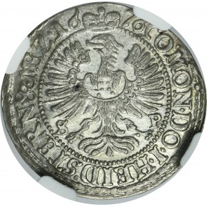 Slezsko, knížectví Olešnické, Sylvius Fridrich, 3 Krajcary Olešnické 1676 SP - NGC MS63