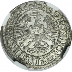 Sliezsko, vojvodstvo Olešnica, Sylvius Frederick, 3 Krajcary Olešnica 1676 SP - NGC MS63