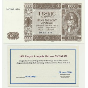 Krakowiak, 1,000 gold 1941 - MCSM 878 - with certificate from Cz.Miłczak
