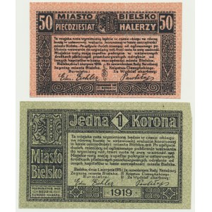 Bielsko, Satz von 50 Hälften - 1 Krone 1919 (2 Stück).