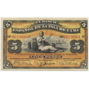 Kuba, 5 peso 1896 - nadruk PLATA -