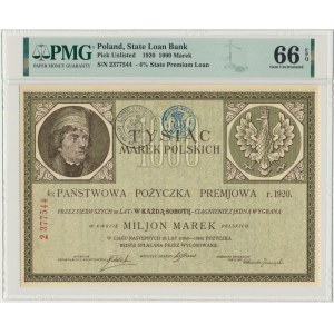 4% państwowa pożyczka premjowa na 1.000 marek 1920 - PMG 66 EPQ