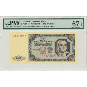 20 złotych 1948 - GW - PMG 67 EPQ - papier prążkowany