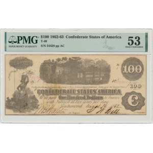 USA, Confederate States America, Richmond, 100 dolarów 1862-63 - PMG 53