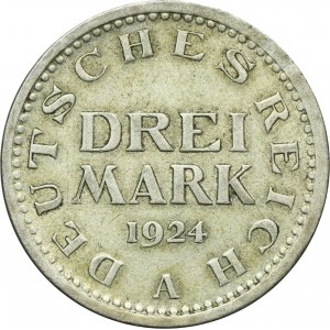 Germany, Weimar Republic, 3 Mark Berlin 1924 A