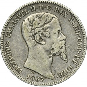 Włochy, Królestwo Sardynii, Wiktor Emanuel II, 1 Lira Turyn 1857 - RZADKA