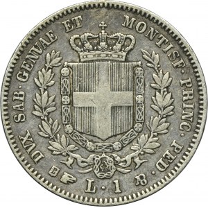 Italy, Kingdom of Sardinia, Victor Emmanuel II, 1 Lira Turin 1857 - RARE