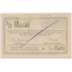 Kepno (Kempen I.P.), 1/2 marque 1920 - MODÈLE - RARE
