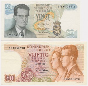 Belgie, sada 20-50 franků 1964-66 (2 kusy).